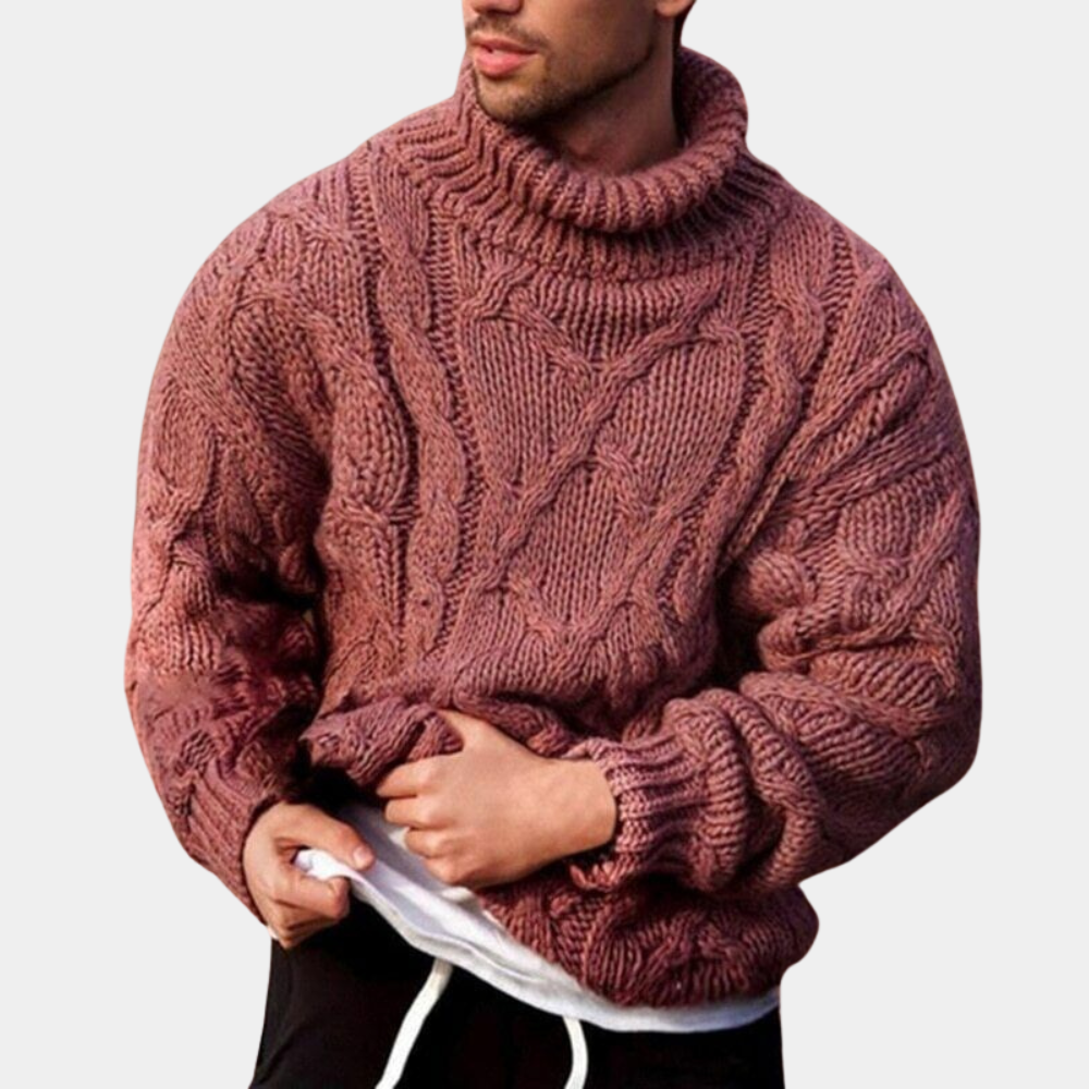 Męska - Sweter - Gruba dzianina - Golf - Stylowy i ciepły
