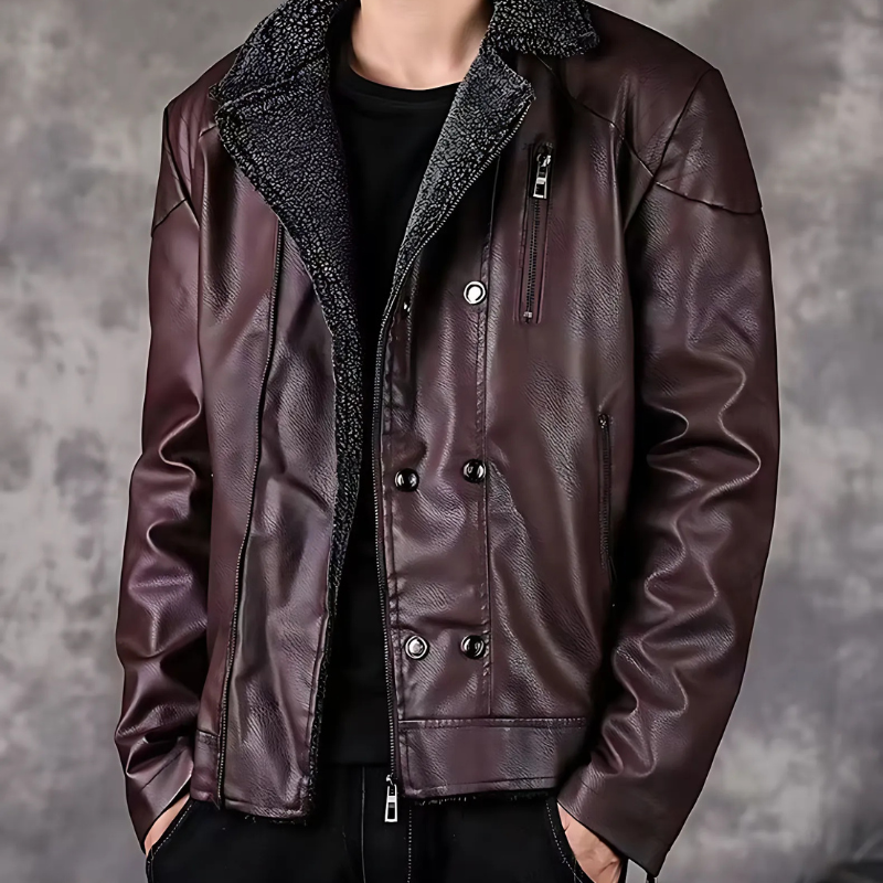 Męska - Kurtka ze sztucznej skóry - Podszewką Shearling - Stylowa i komfortowa - Idealna na chłodne dni