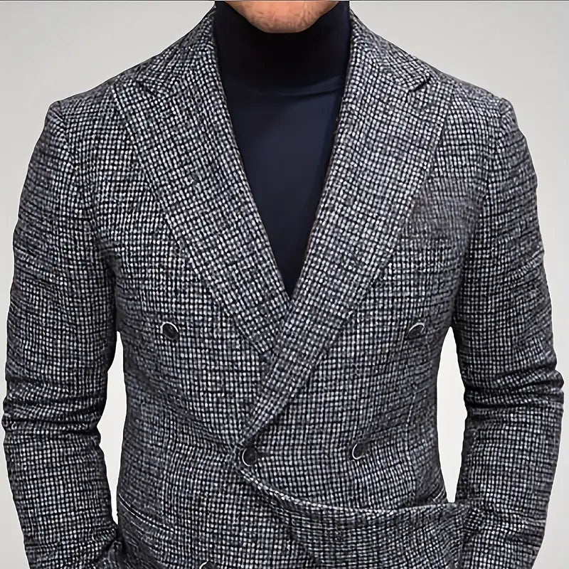 Męska - Dwurzędowa marynarka w kratę - Slim fit - Elegancki styl na każdą okazję - Idealna na wyjścia