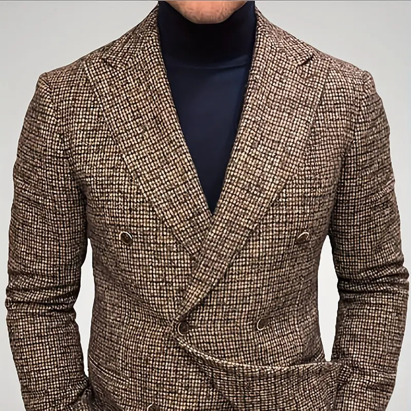 Męska - Dwurzędowa marynarka w kratę - Slim fit - Elegancki styl na każdą okazję - Idealna na wyjścia