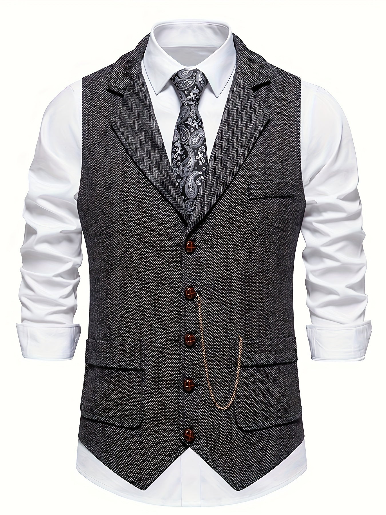 Męska - Kamizelka - Jodełka - Dopasowany Krój, Stylowa i Elegancka
