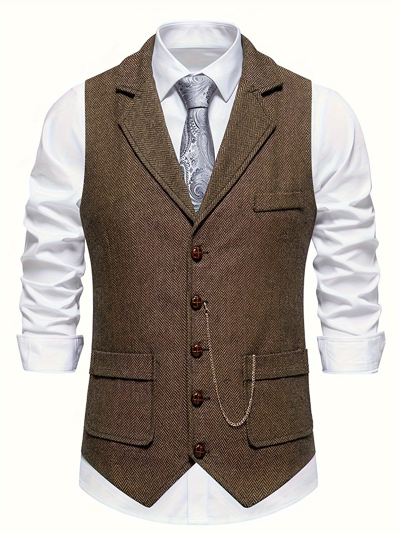 Męska - Kamizelka - Jodełka - Dopasowany Krój, Stylowa i Elegancka