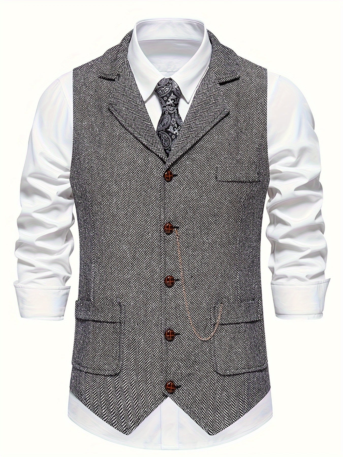 Męska - Kamizelka - Jodełka - Dopasowany Krój, Stylowa i Elegancka