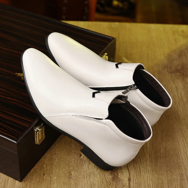 Męska - Buty za kostkę w stylu retro - Polerowany skórzany design - Modny i wygodny wybór