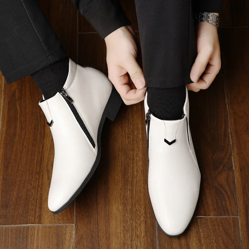 Męska - Buty za kostkę w stylu retro - Polerowany skórzany design - Modny i wygodny wybór