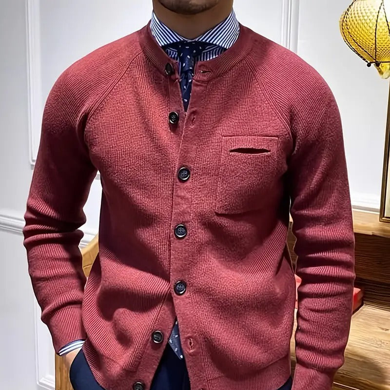 Męska - Kardigan - Prążkowany materiał - Dekolt w szpic - Stylowy sweter na każdą okazję
