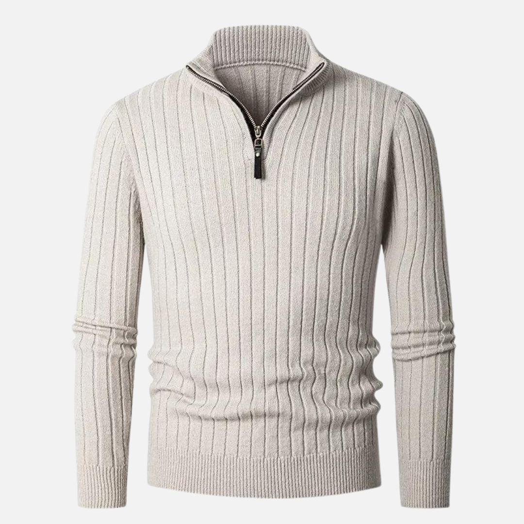 Męska - Sweter - Zamkiem błyskawicznym - Miękki prążkowany materiał - Modny sweter na każdą okazję