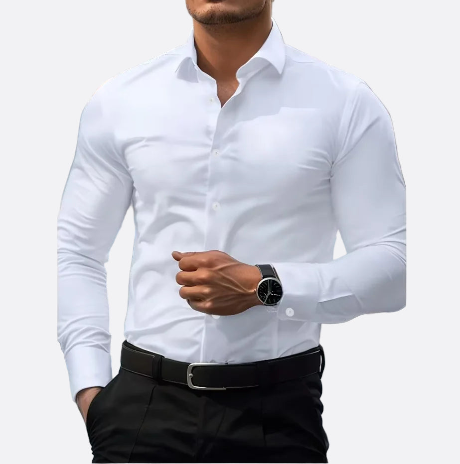 Męska - Koszula z guzikami - Wąskim kroju - Długim rękawem - Elegancki styl do biura i na co dzień