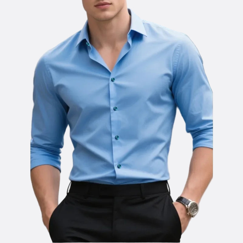 Męska - Koszula z guzikami - Wąskim kroju - Długim rękawem - Elegancki styl do biura i na co dzień