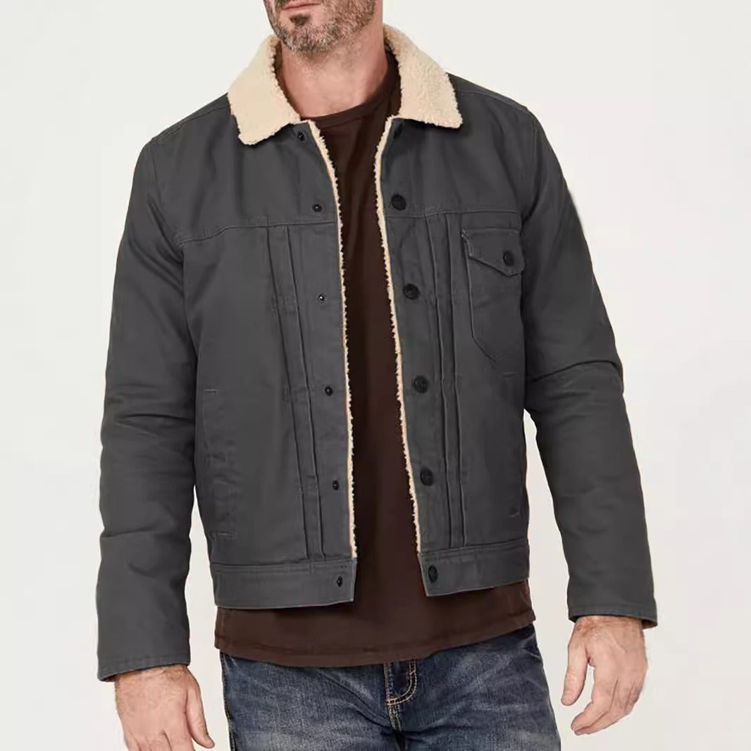 Męska - Kurtka - Trucker Jacket z kołnierzem Sherpa - Luźny krój, komfortowy styl - Idealna na co dzień