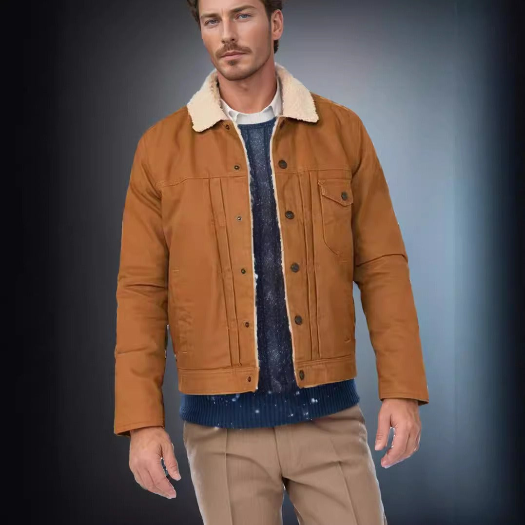 Męska - Kurtka - Trucker Jacket z kołnierzem Sherpa - Luźny krój, komfortowy styl - Idealna na co dzień