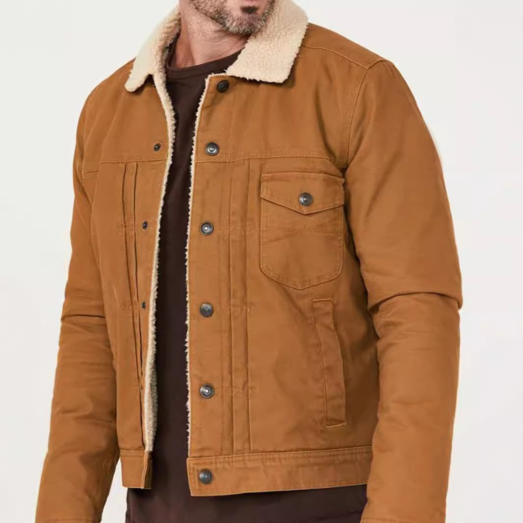 Męska - Kurtka - Trucker Jacket z kołnierzem Sherpa - Luźny krój, komfortowy styl - Idealna na co dzień