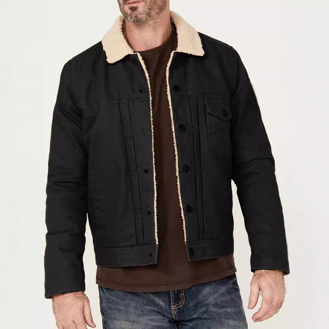 Męska - Kurtka - Trucker Jacket z kołnierzem Sherpa - Luźny krój, komfortowy styl - Idealna na co dzień