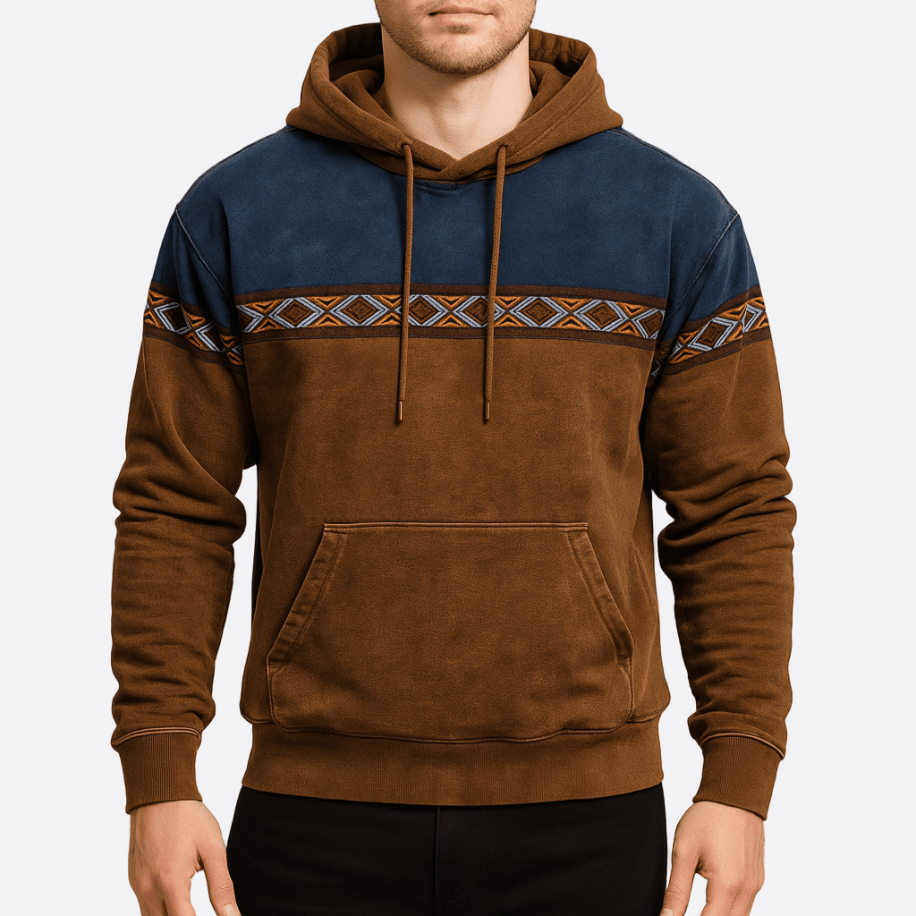 Męska - Bluza z kapturem - Etniczne wzory - Vintage styl - Modny komfort na co dzień