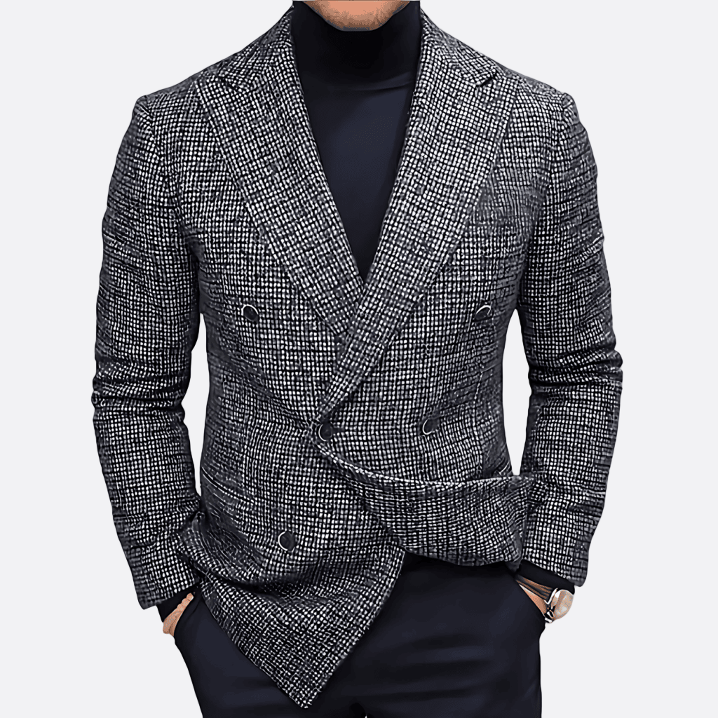 Męska - Dwurzędowa marynarka w kratę - Elegancki styl - Idealna na każdą okazję