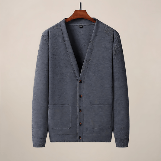 Męska - Kardigan - Dekolt w szpic - Zapinany na guziki - Elegancki styl na każdą okazję
