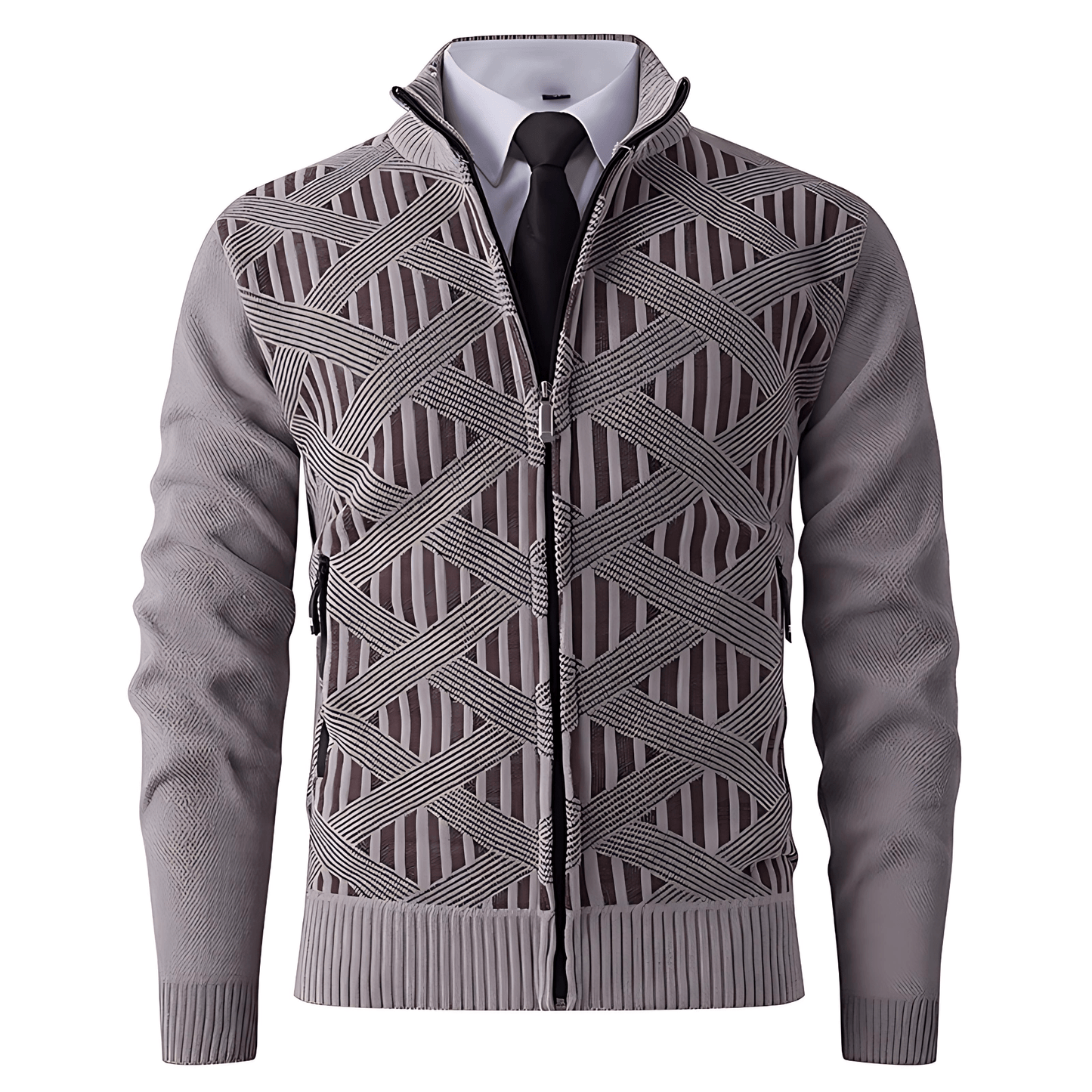 Męska - Kardigan - Zamek błyskawiczny - Nowoczesny design - Stylowy kardigan z dopasowanym krojem