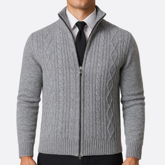 Męska - Kardigan Zapinany Zamek błyskawiczny - Wysokim kołnierzem - Stylowy, komfortowy, idealny na chłodne dni