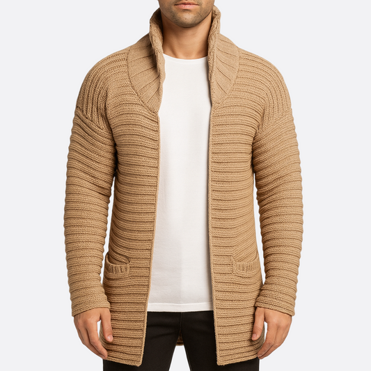 Męska - Kardigan z golfem - Prążkowana wełna - Styl i wygoda na każdą okazję - Modny dodatek do garderoby