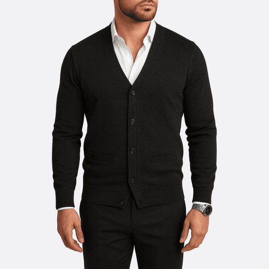 Męska - Kardigan z guzikami - Elegancki dekolt w serek - Idealna codzienna warstwa