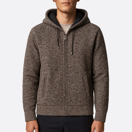 Męska - Kardigan z kapturem - Miękka dzianinowa podszewka - Stylowy i funkcjonalny