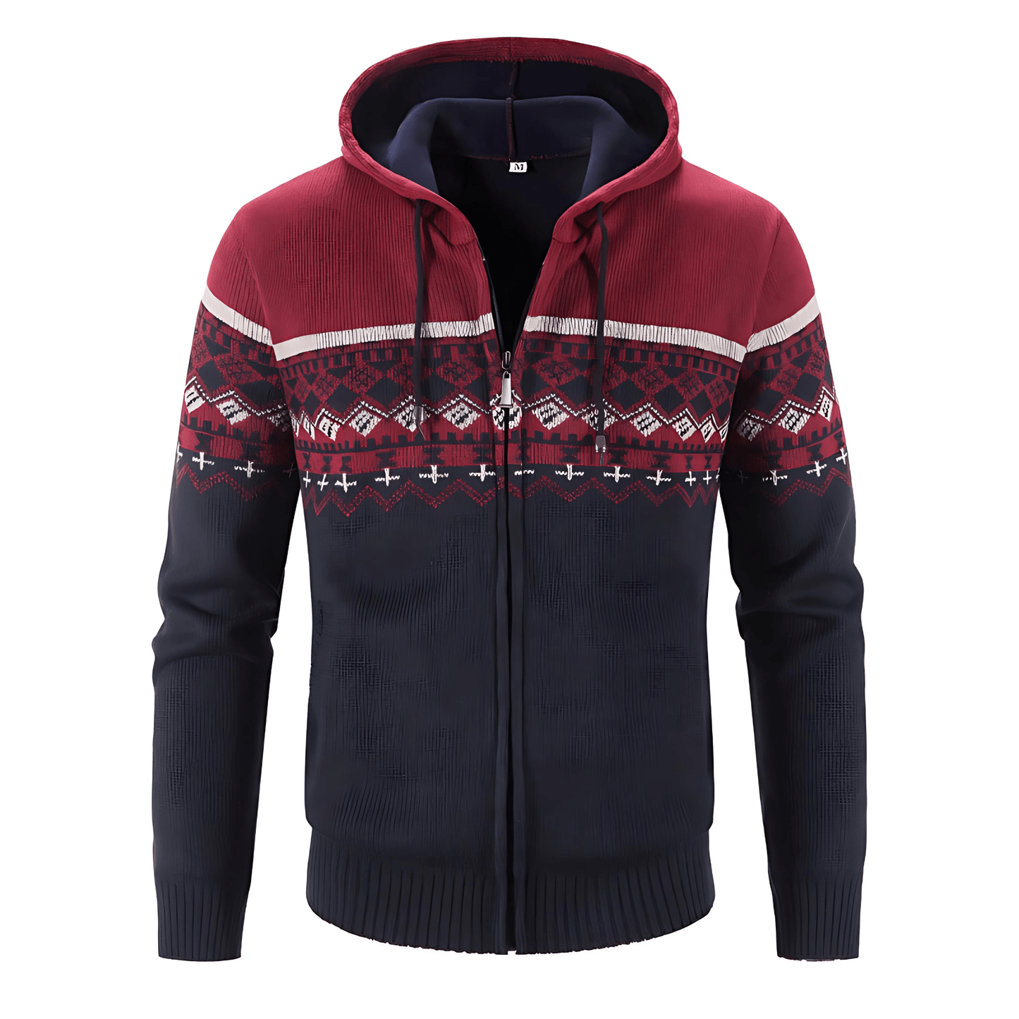 Męska - Kardigan z kapturem w cętki - Norweski wzór - Modne na chłodniejsze dni