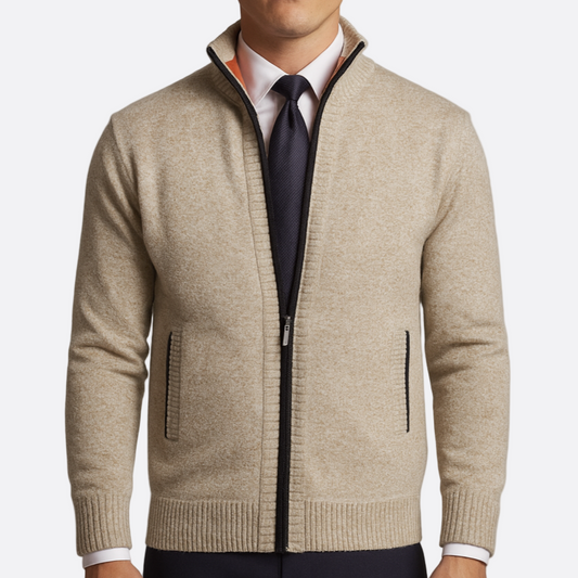 Męska - Kardigan z suwakiem - Stójką - Prążkowanym dołem - Stylowy i wygodny dodatek do każdej garderoby