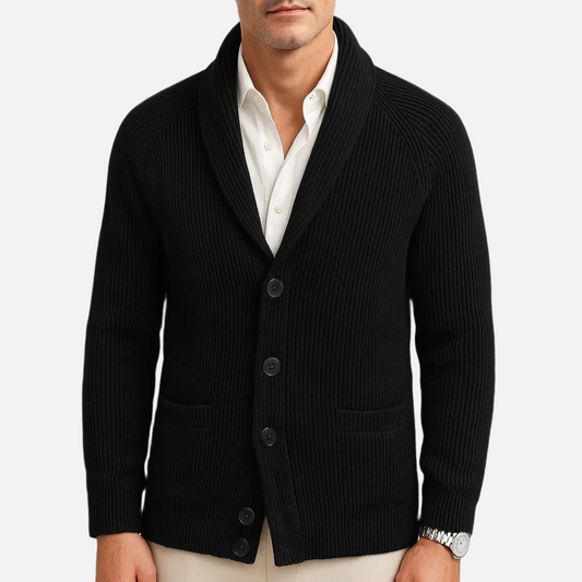 Męska - Kardigan z szalowym kołnierzem - Komfortowy materiał - Styl elegancki na luzie