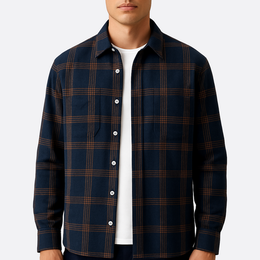 Męska - Koszula w kratę z długim rękawem - Mieszanka poliestru - Stylowa odzież męska