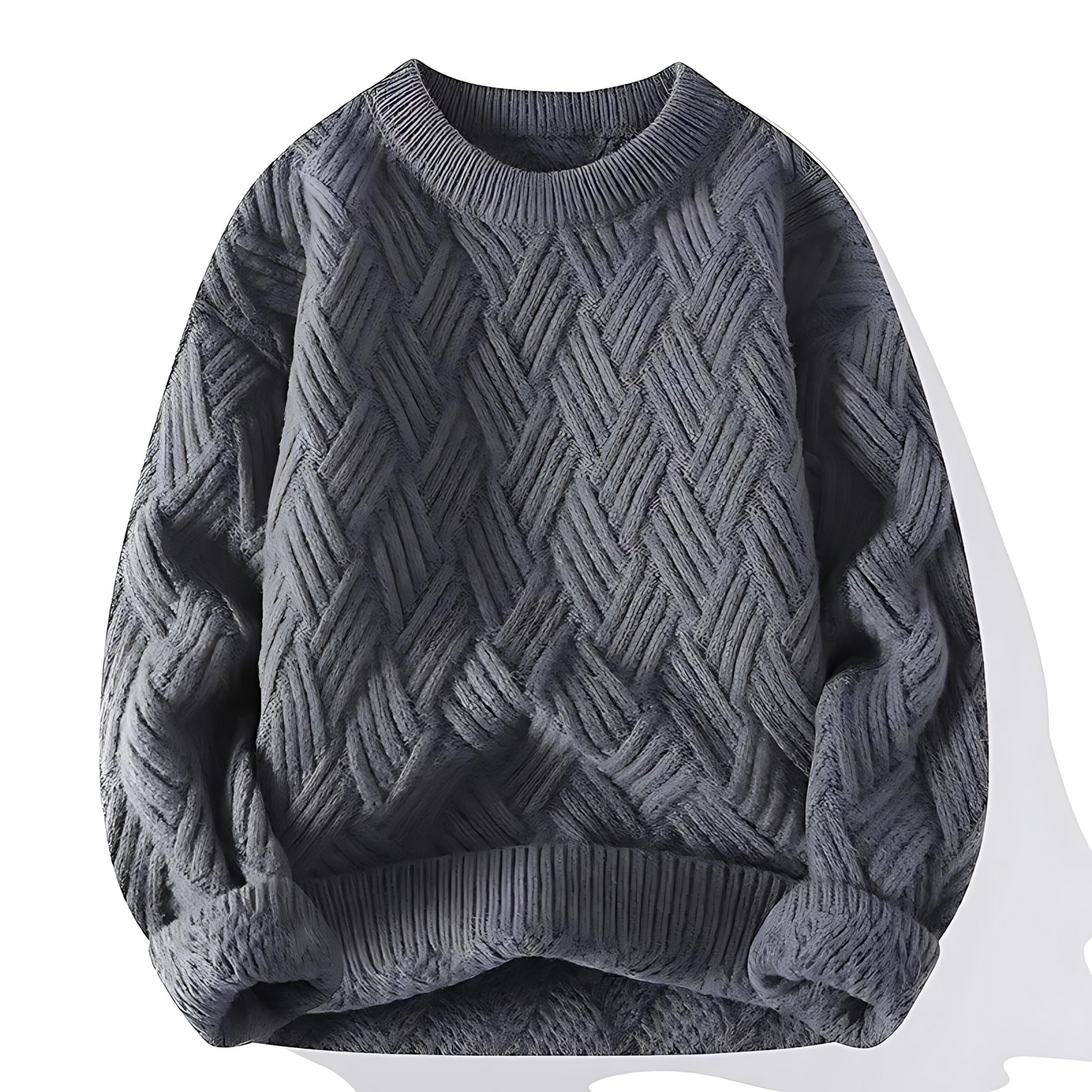 Męska - Sweter Crewneck - Dzianina z Wzorem - Stylowy i Wygodny