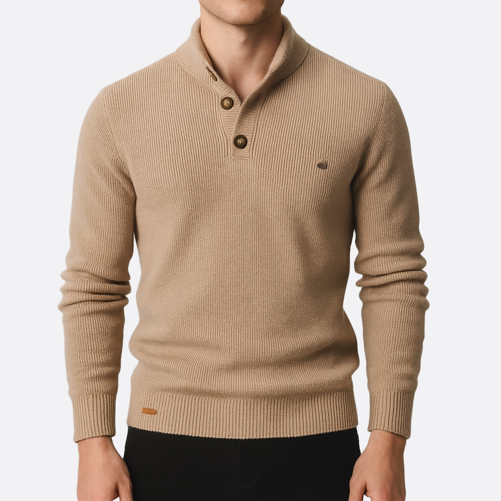 Męska - Sweter dzianinowy - Dopasowanym kroju ze stójką - Stylowy, komfortowy i elegancki