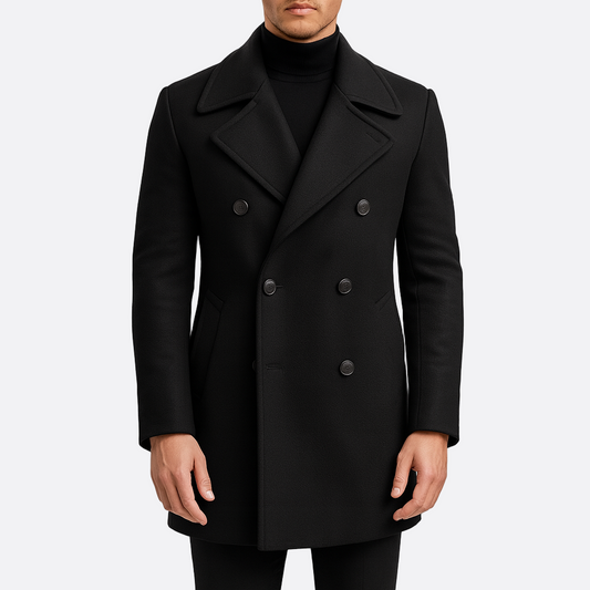 Męska - Wełniany - Płaszcz - Dwurzędowy, średniej długości - Elegancki i stylowy wybór na każdą okazję