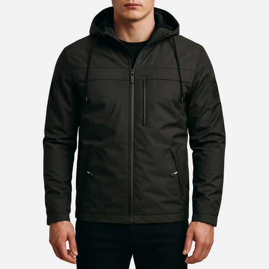 Męska - Wiatrówka - Wiatroszczelnych materiałów - Przytulna czarna z ciepłą podszewką - Idealna na chłodne dni