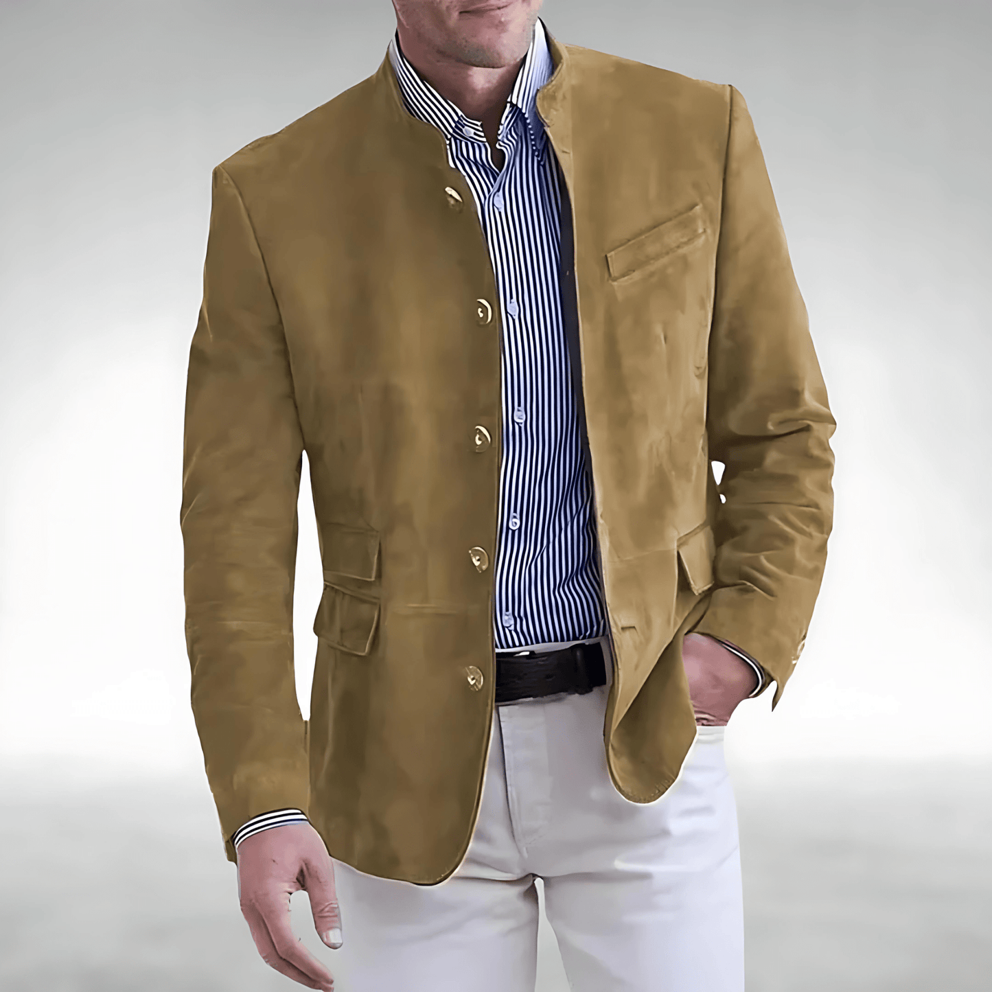 Męska - Zamszowa marynarka jednorzędowa - Stylowa odzież męska - Elegancki wygląd na każdą okazję