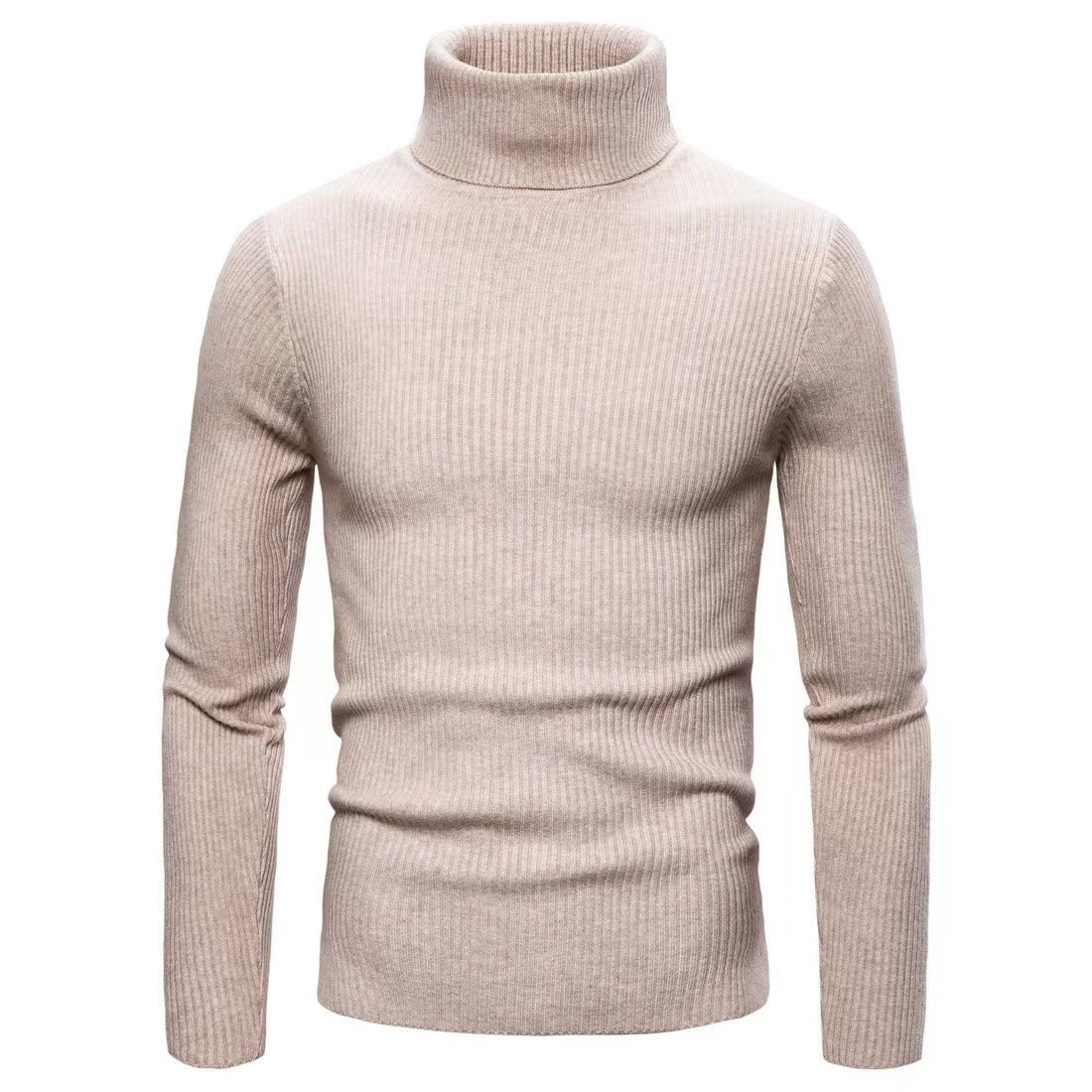 Męska - Sweter - Dzianiny prążkowanej z golfem - Stylowy design i komfortowa