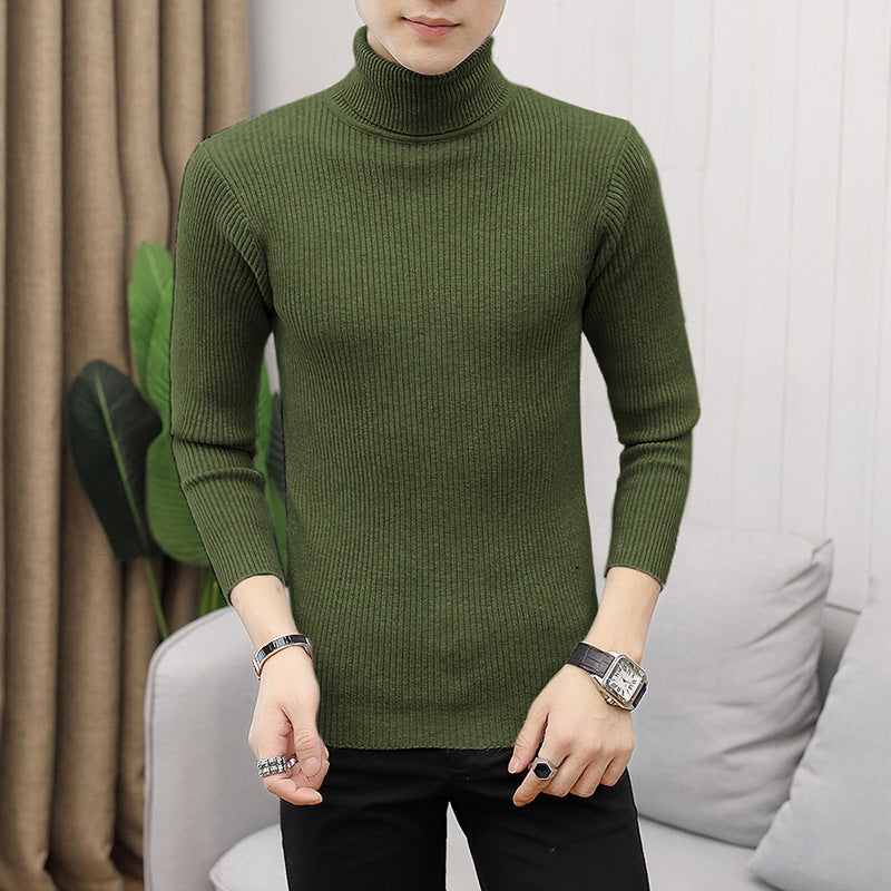 Męska - Sweter - Dzianiny prążkowanej z golfem - Stylowy design i komfortowa