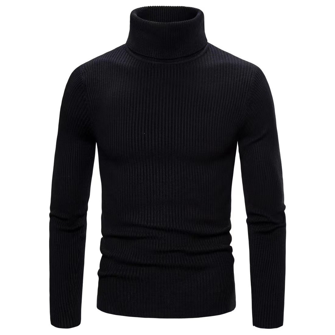 Męska - Sweter - Dzianiny prążkowanej z golfem - Stylowy design i komfortowa