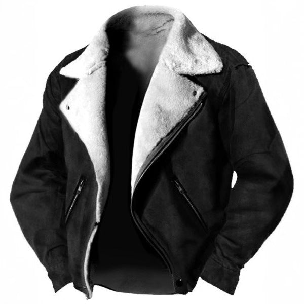 Męska - Zamszowa kurtka - Podszewką Shearling - kieszenie na suwak - Stylowy i komfortowy wybór