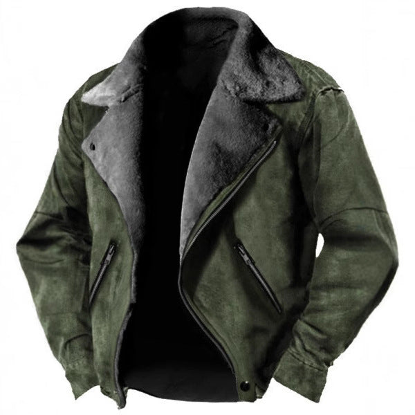 Męska - Zamszowa kurtka - Podszewką Shearling - kieszenie na suwak - Stylowy i komfortowy wybór