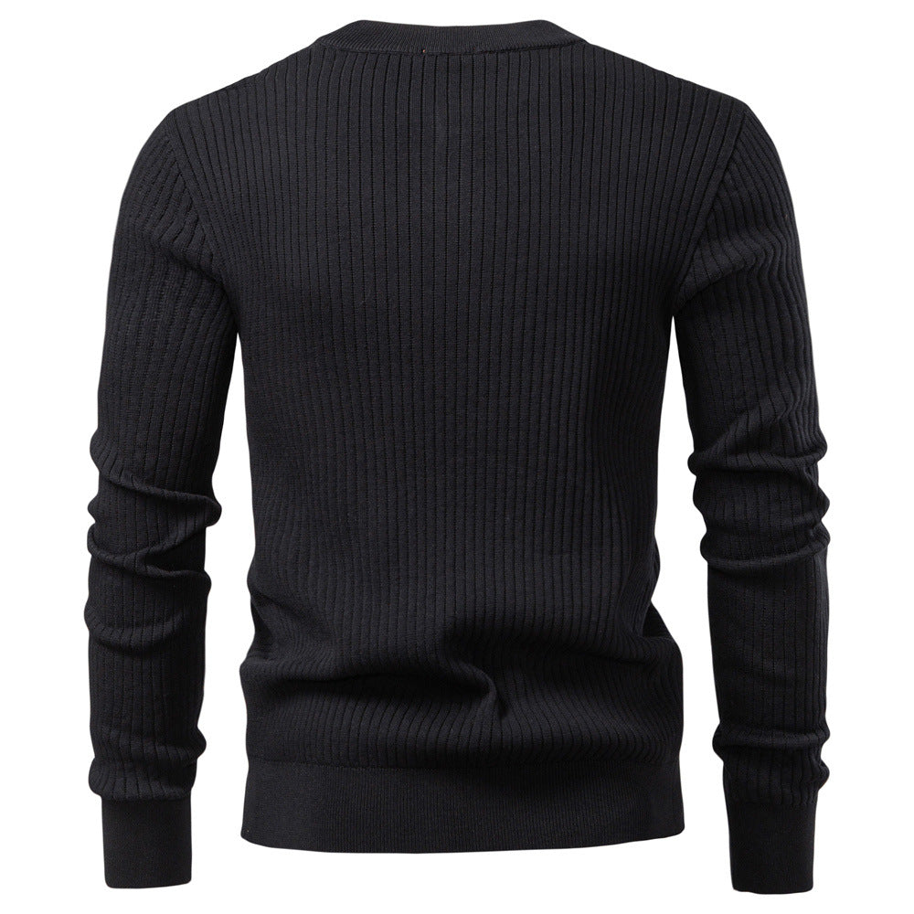 Męska - Sweter dzianinowy - Drobnymi prążkami - Wygodny i elegancki - Idealny na każdą okazję