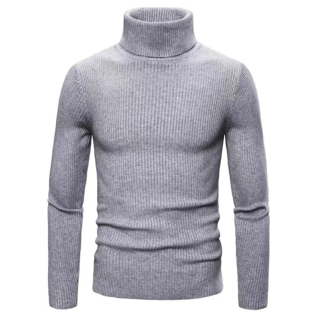 Męska - Sweter - Dzianiny prążkowanej z golfem - Stylowy design i komfortowa