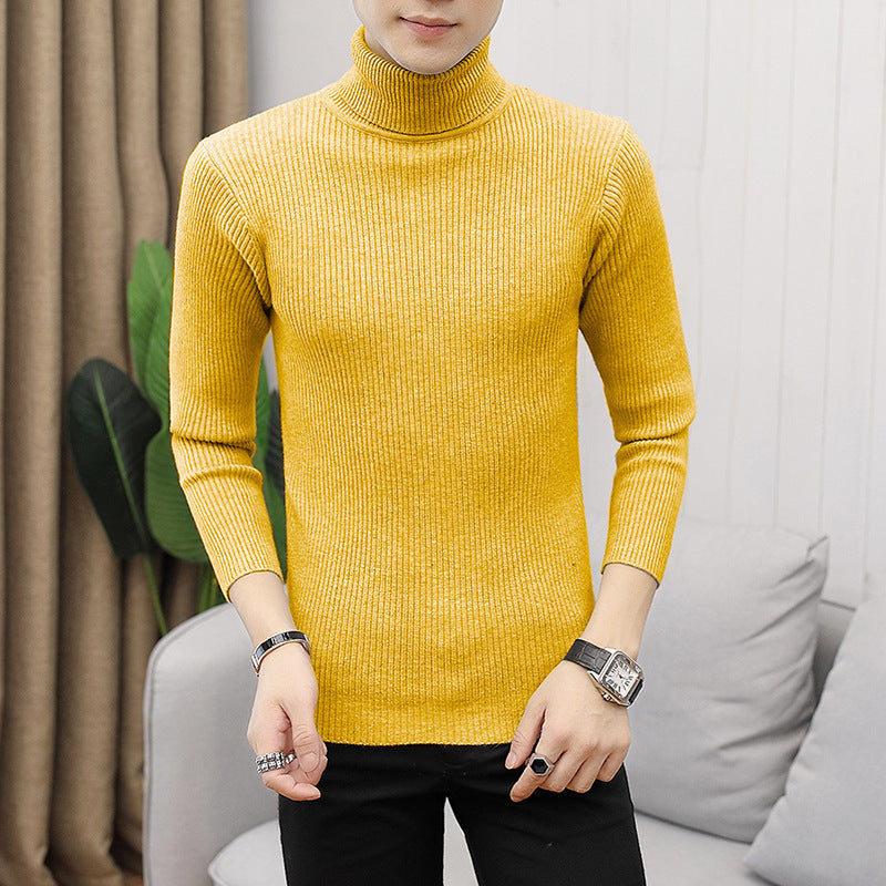 Męska - Sweter - Dzianiny prążkowanej z golfem - Stylowy design i komfortowa
