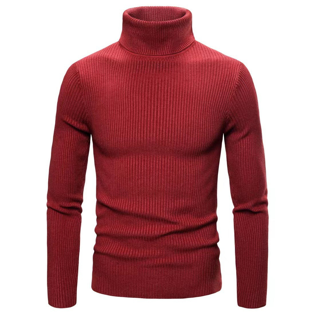 Męska - Sweter - Dzianiny prążkowanej z golfem - Stylowy design i komfortowa