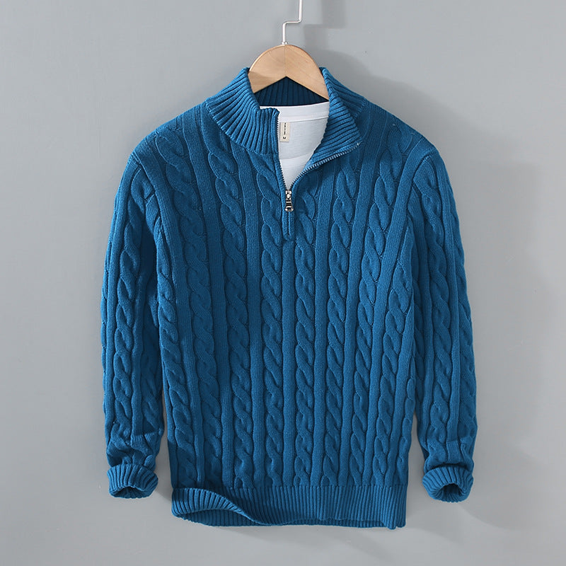 Męska - Sweter - Zamkiem błyskawicznym - Dzianina kablowa - Stylowy design na każdą okazję