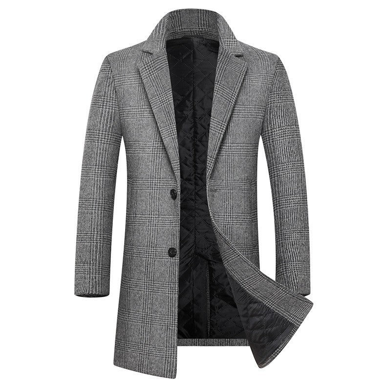 Męska - Płaszcz w kratę o dopasowanym kroju - Mieszanka wełny - Elegancki styl na każdą okazję