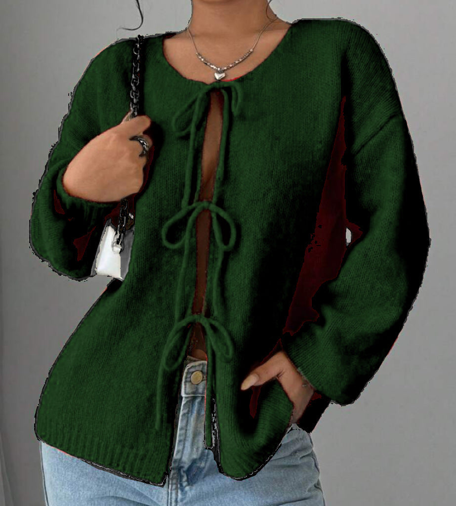 Damska - Sweter oversizowy - Dzianina z sznurowaniem - Modny i wygodny sweter na każdą okazję