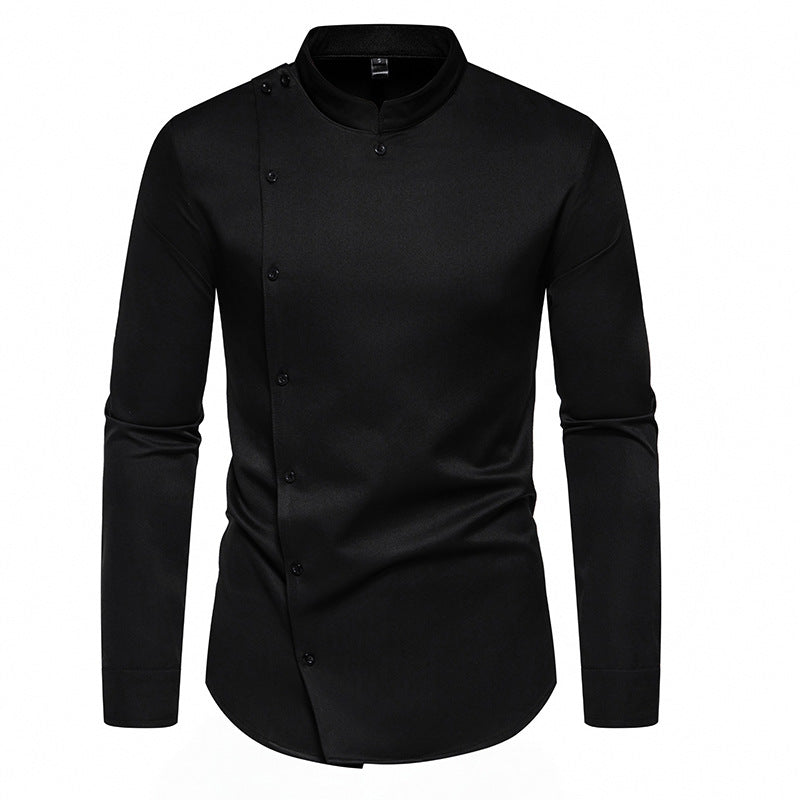 Męska - Koszula - Długim rękawem - Nowoczesne guziki i stójka - Elegancki styl na każdą okazję