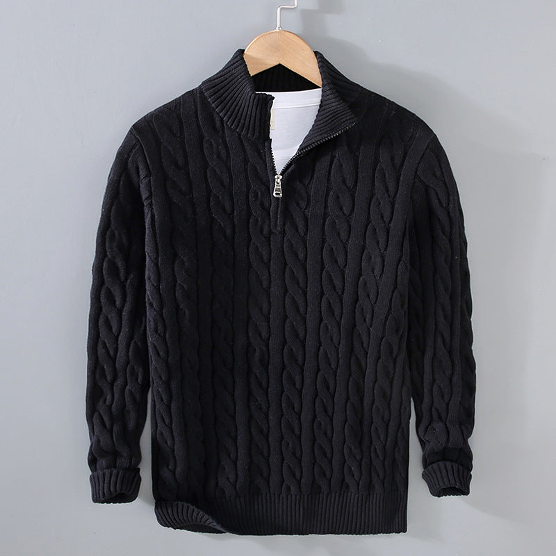 Męska - Sweter - Zamkiem błyskawicznym - Dzianina kablowa - Stylowy design na każdą okazję