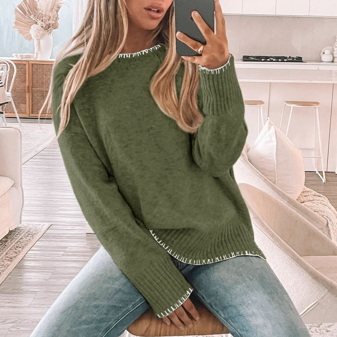Damska - Sweter oversize - Dzianinowy - Przytulny styl - Idealny na chłodne dni
