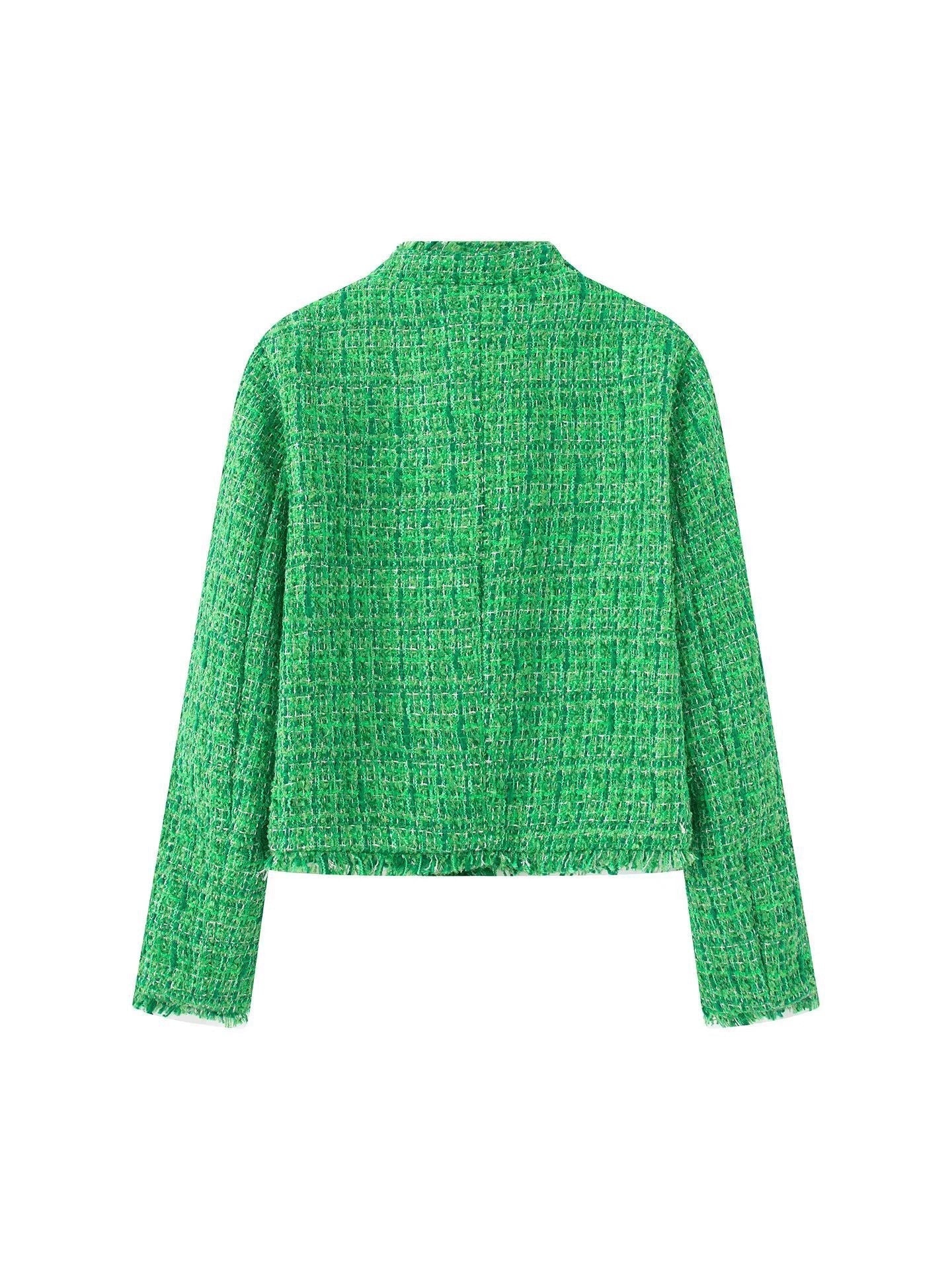 Damska - Krótka kurtka - Tweed strukturalny - Stylowy wybór na każdą okazję